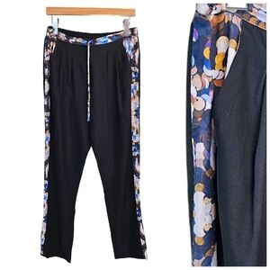 Twelfth Street By Cynthia Vincent Black Silk Pants Printed Tuxedo Stripe Small